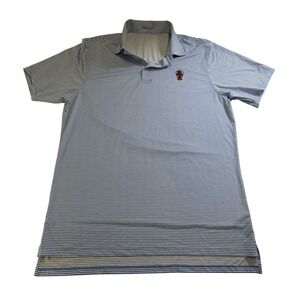 B. Draddy Mens Blue White Striped Short Sleeve Golf Polo Shirt Size M